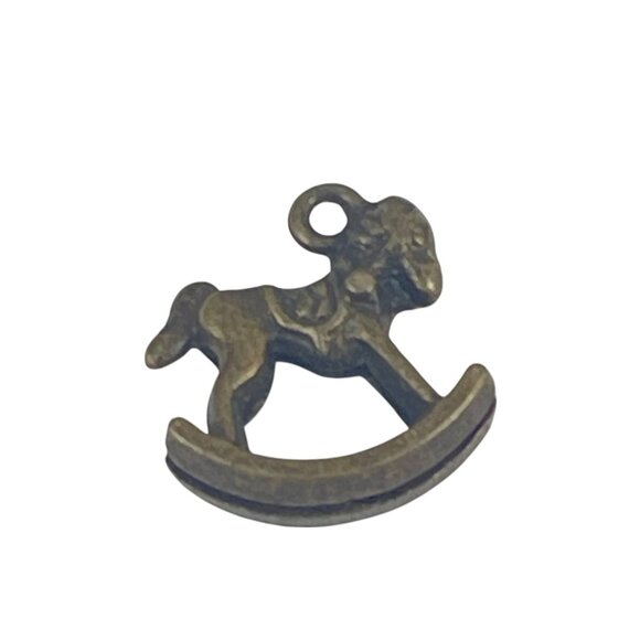 Bronze Rocking Horse Charm Pendant For Jewelry Making Antique Finish Small - Picture 1 of 4